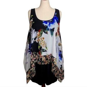 SL  Fashions Black Floral Layer Lagenlook Cocktail Sleeveless Mini Dress Size 16